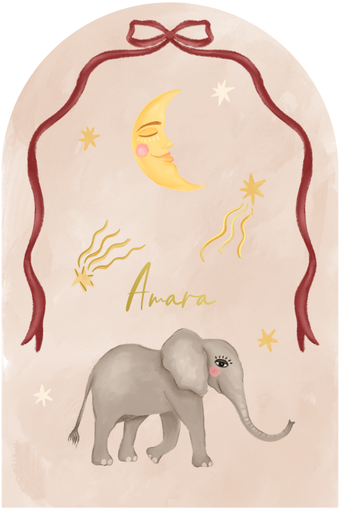 Geboortekaartje olifant en strik rood