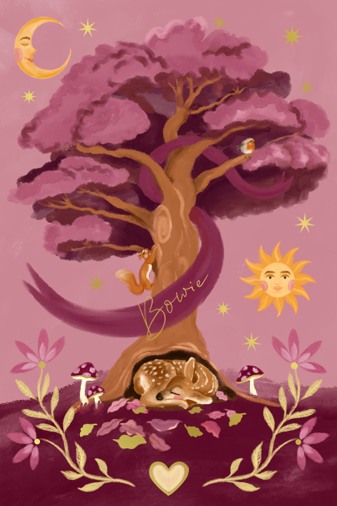 Geboortekaartje hertje in het bos roze