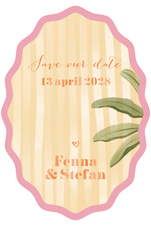 Save the date ovaal geel roze