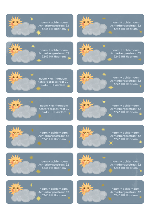 Adresstickers zon en wolk blauw