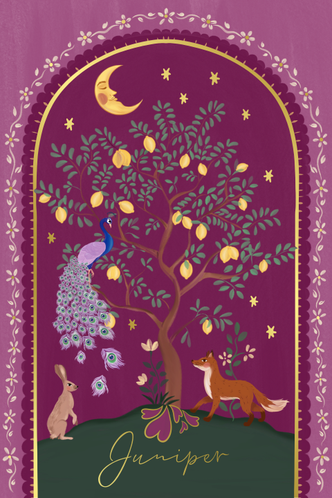 Poster de pauw, de vos en de haas paars