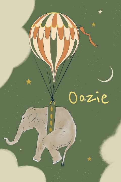 Poster vliegende olifant groen