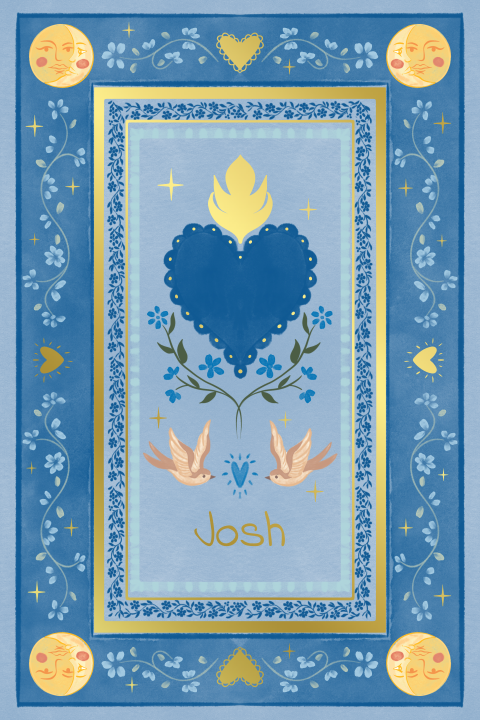 Geboortekaartje bohemian zwaluwen en bloemen blauw