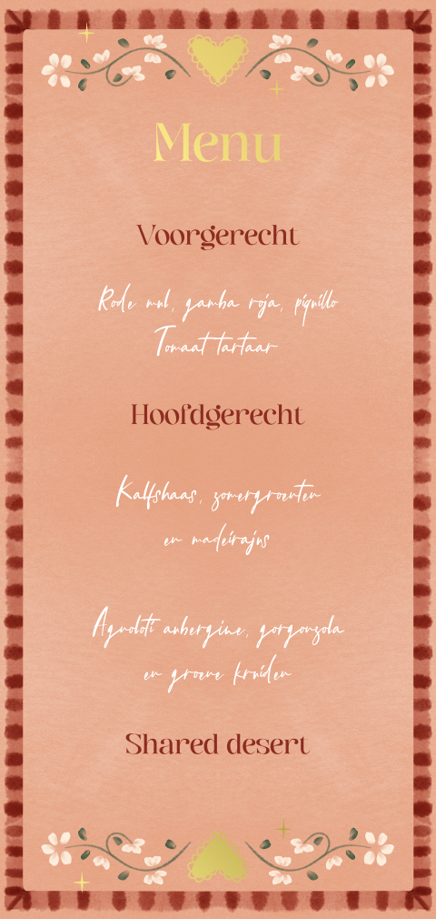 Menukaart bohemian roze