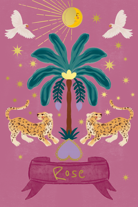 Geboortekaartje panters en de palmboom roze