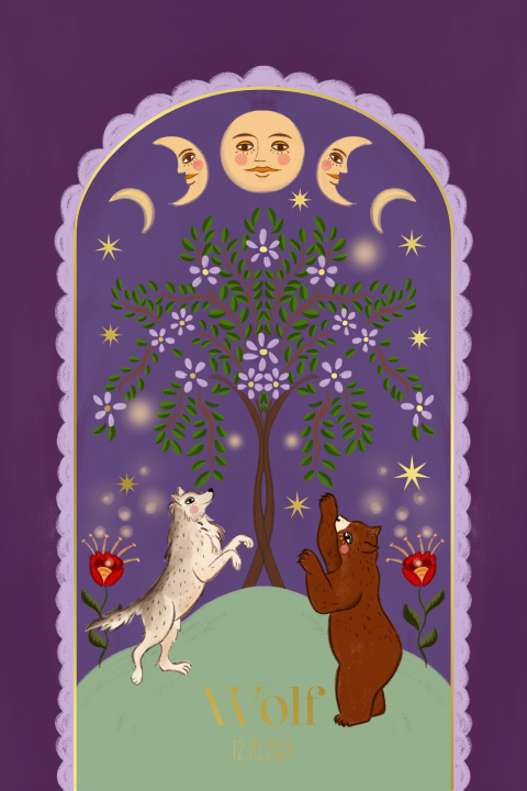 Poster wolf en de beer paars