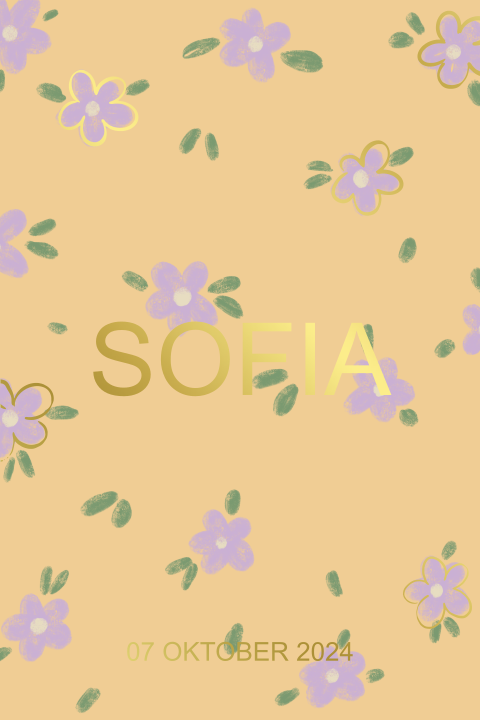 Geboortekaartje lila bloemen