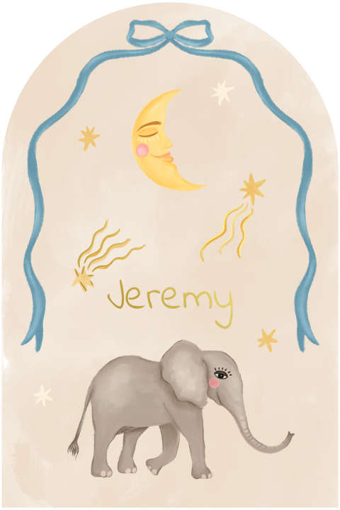 Geboortekaartje olifant en strik blauw