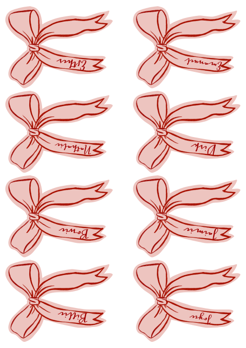 Naamkaartjes roze strikjes