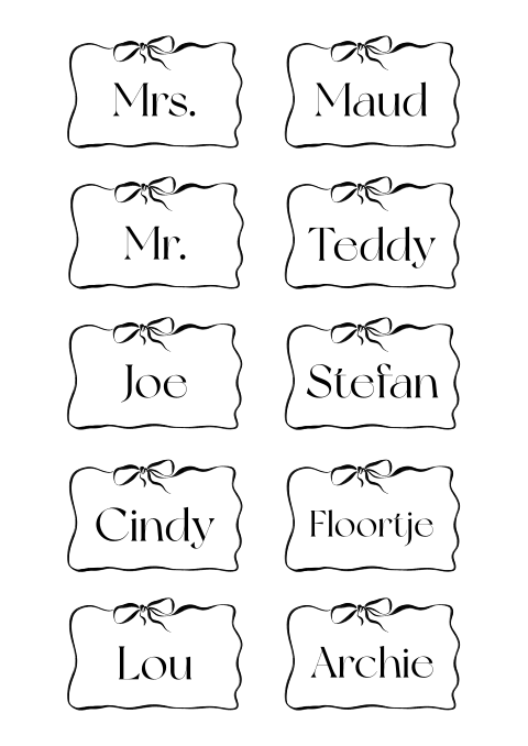 Naamkaartjes strik zwart wit