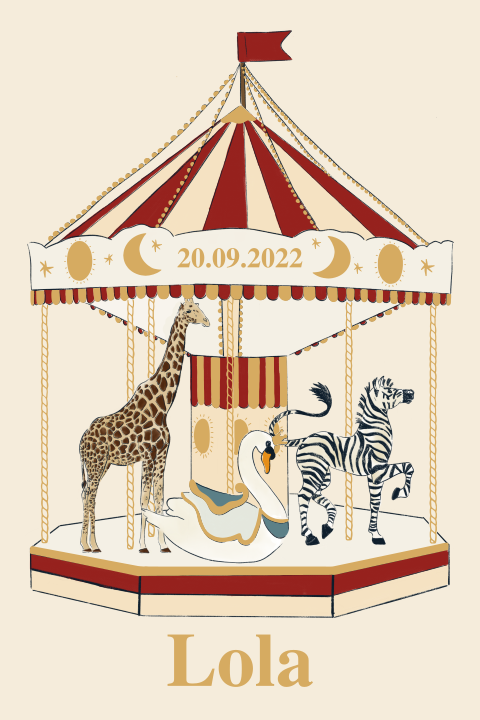 Tuinbord carrousel met dieren rood 40x60 cm