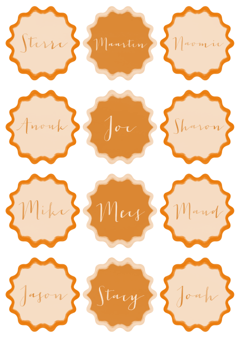 Naamkaartjes golvende rand oranje