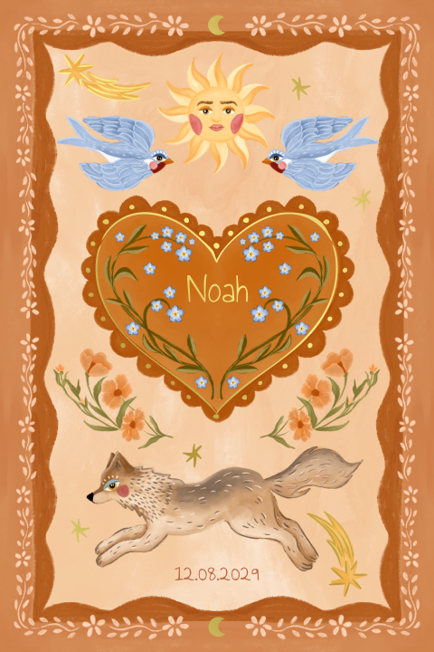 Geboortekaartje wolf en hart roest