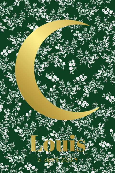 Geboortekaartje bloemen en maanstand groen