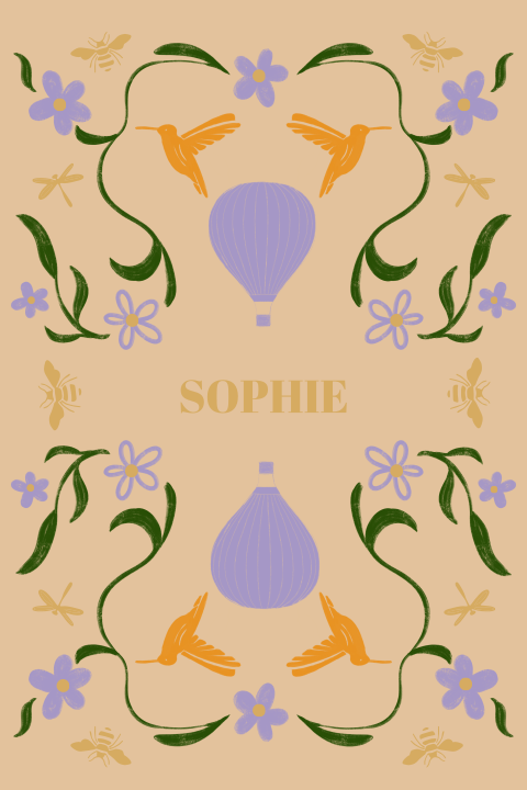 Tuinbord kolibrie en luchtballon lila met oranje