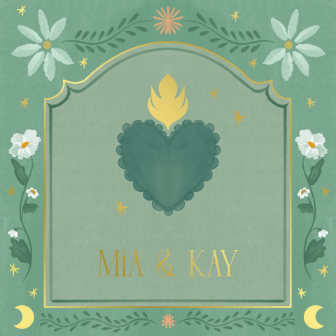 Trouwkaart hart met bloemen groen