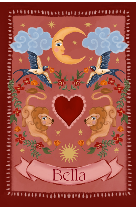 Raambord symmetrische leeuwen rood