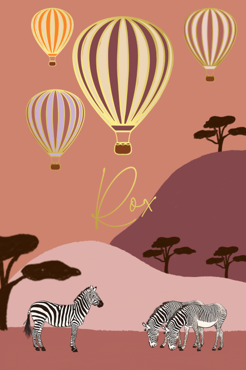 Geboortekaartje zebra's en luchtballonnen in Afrika roze