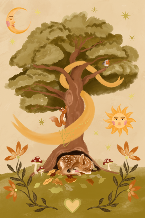 Geboortekaartje hertje in het bos groen