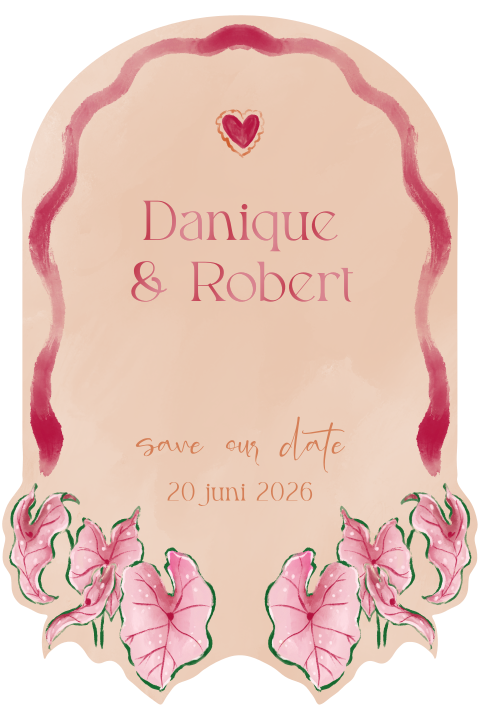 Trouwkaart roze blad
