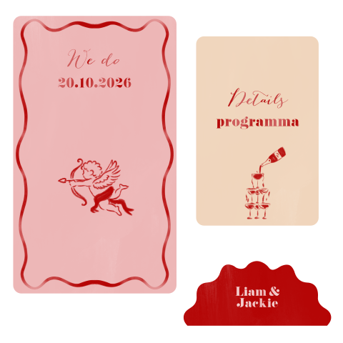 Trouwkaart stapelkaart cupido rood roze