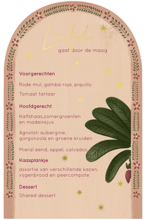 Menukaart kraanvogel en palm