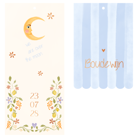 Geboortekaartje stapelkaart bloemen en citroenen blauw