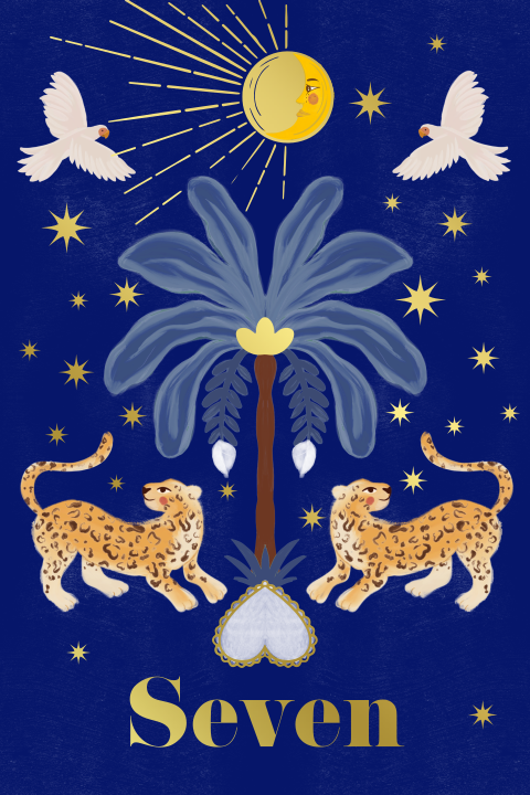 Geboortekaartje panters en de palmboom blauw