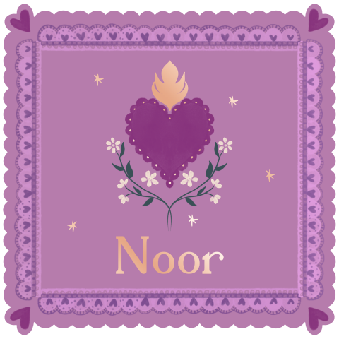 Geboortekaartje hart met bloemen paars