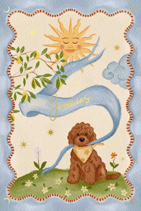 Poster Labradoodle en citroenboom blauw