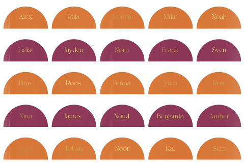 Naamkaartjes boog oranje paars
