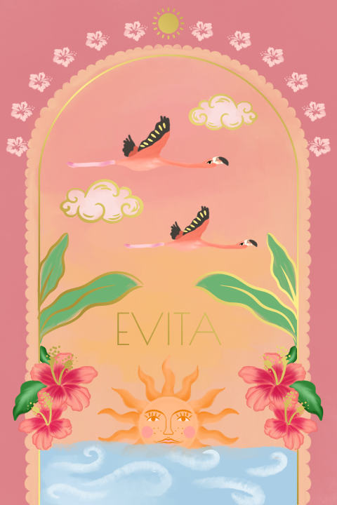 Poster flamingo en zonsondergang