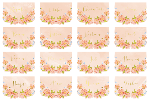 Naamkaartjes roze en blauwe bloemen