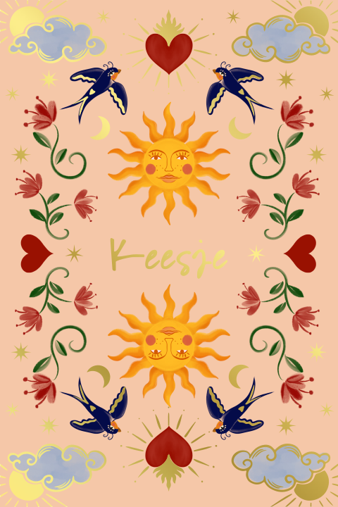 Poster symmetrische zwaluw en zon peach