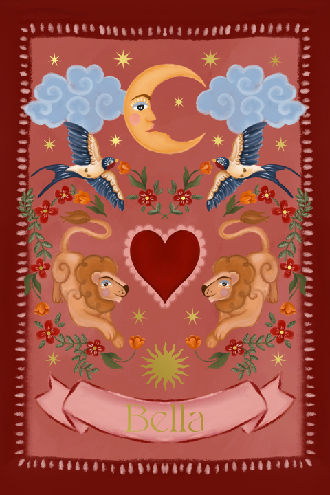 Geboortekaartje symmetrische leeuwen rood