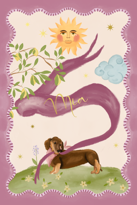 Poster teckel en citroenboom roze