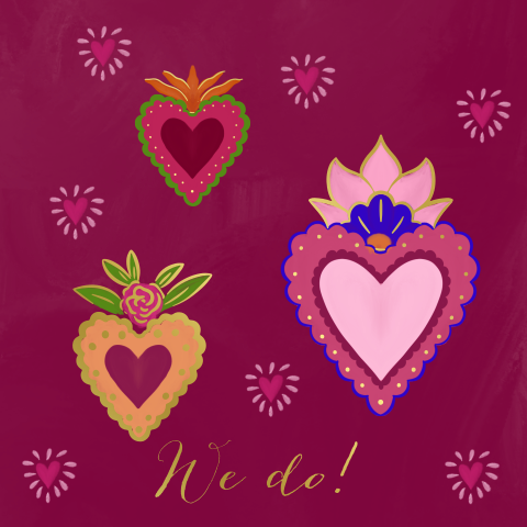 Trouwkaart holy heart roze