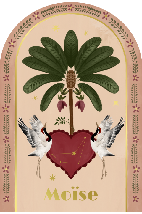 Geboortekaartje kraanvogels en palm beige