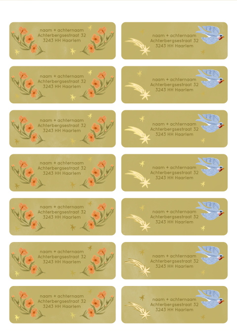 Adresstickers bloemen en vogel groen