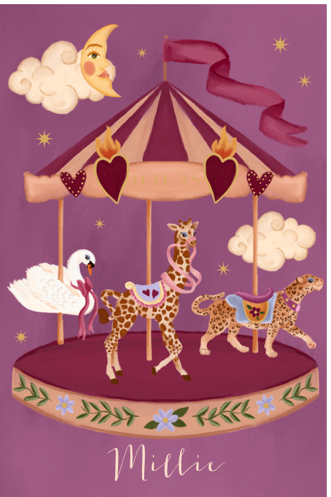 Raambord circus carrousel roze