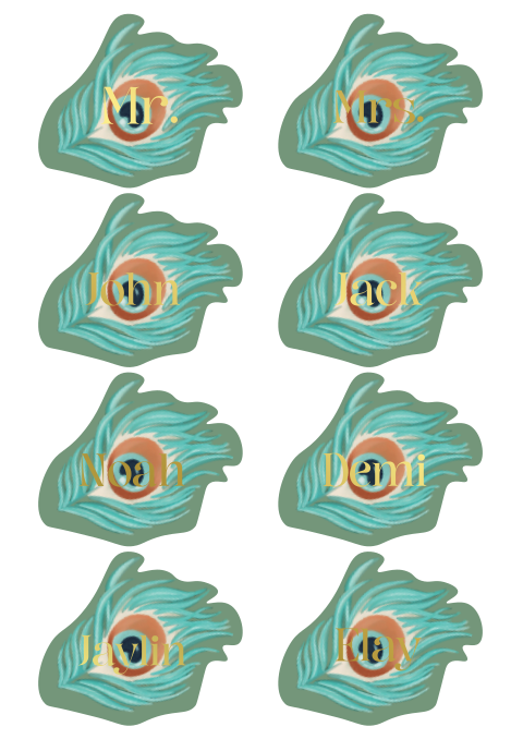 Naamkaartjes pauwenveren groen