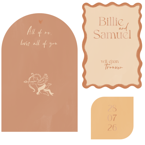 Trouwkaart stapelkaart cupido beige