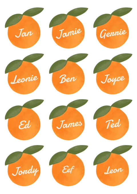 Naamkaartjes sinaasappels