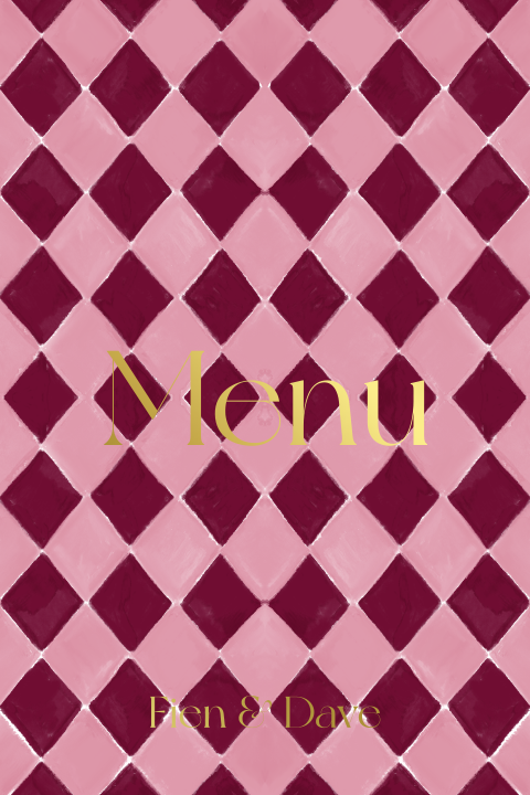 Menukaart ruitjes rood roze
