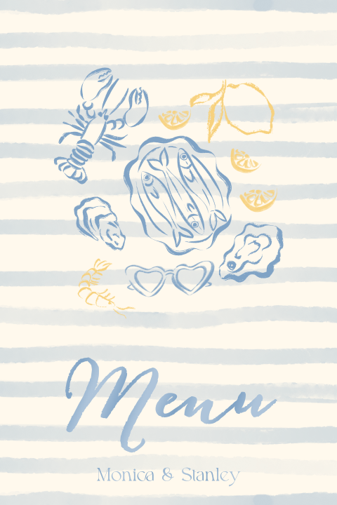 Menukaart beach blauw gestreept