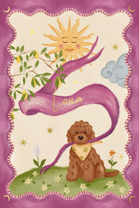 Poster labradoodle en citroenboom roze