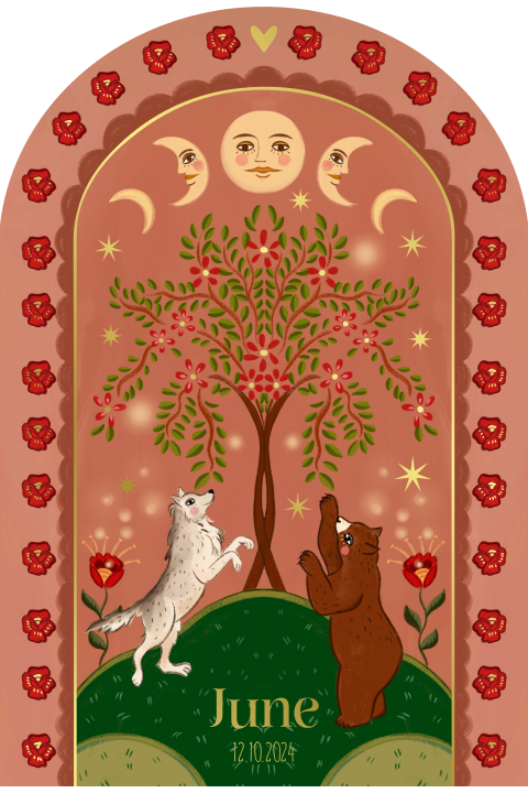Geboortekaartje wolf en beer roze