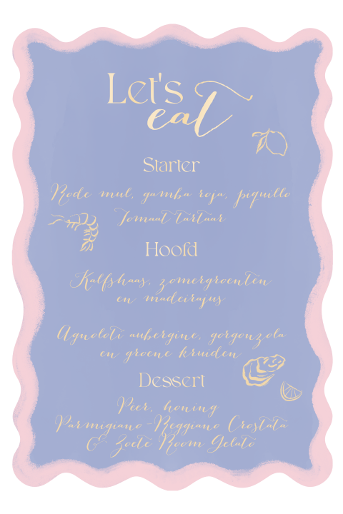 Menukaart organisch blauw roze