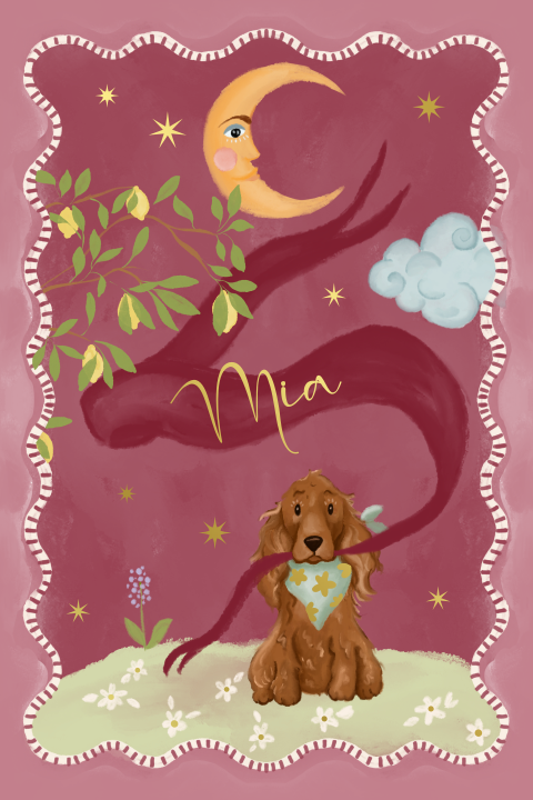 Poster spaniël en citroenboom roze