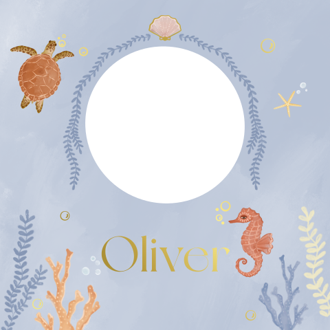 Geboortekaartje otter en zeepaardje blauw